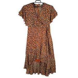 Womens Calvin Klein Brown Orange Shimmery Animal Print Dress Short Sleeve 16W